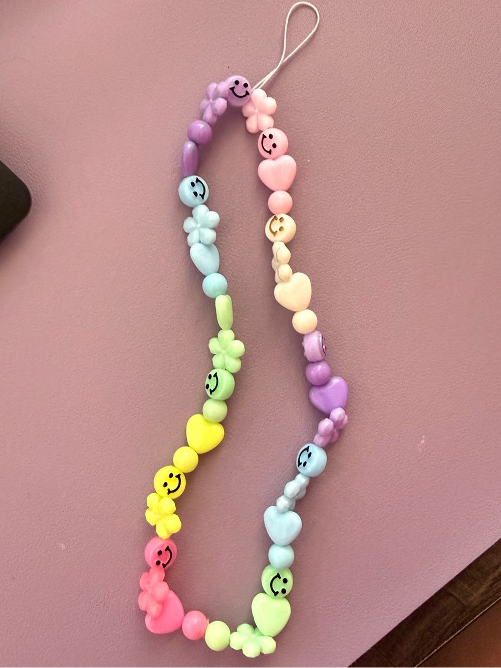 Pastel Rainbow Beaded Phone Charm Strap - Pink